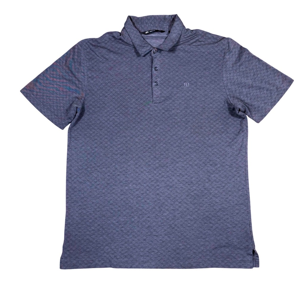 TravisMathew Polo Shirt Mens L Blue Gray Micro Dot Print Golf Preppy Athleisure